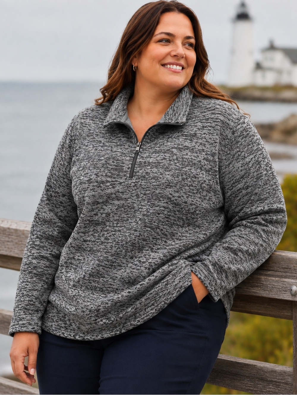 Lands' End Women’s Plus Size Heather Gray Half Zip Sweater NWOT